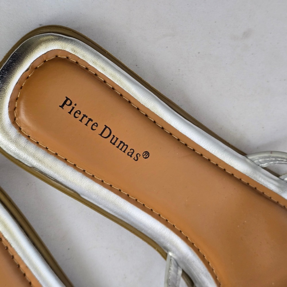 Pierre Dumas Silver Studded H-Strap Slide Sandals Women Size 9 Clear Vinyl Flat - Picture 4 of 6